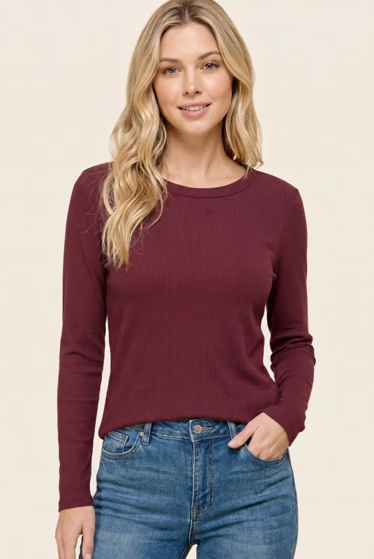 Burgundy Fitted Ribbed Long Sleeve made by Staccato