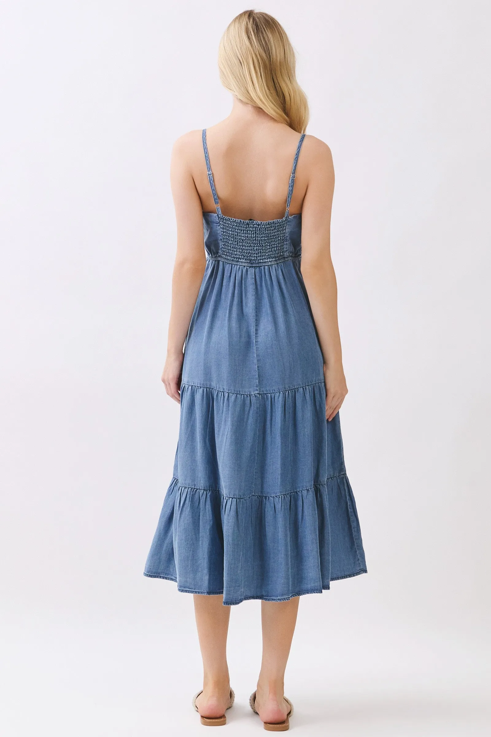 Medium Wash Denim Tiered Cami Midi Dress sold by Pinkblush product image thumbnail 4