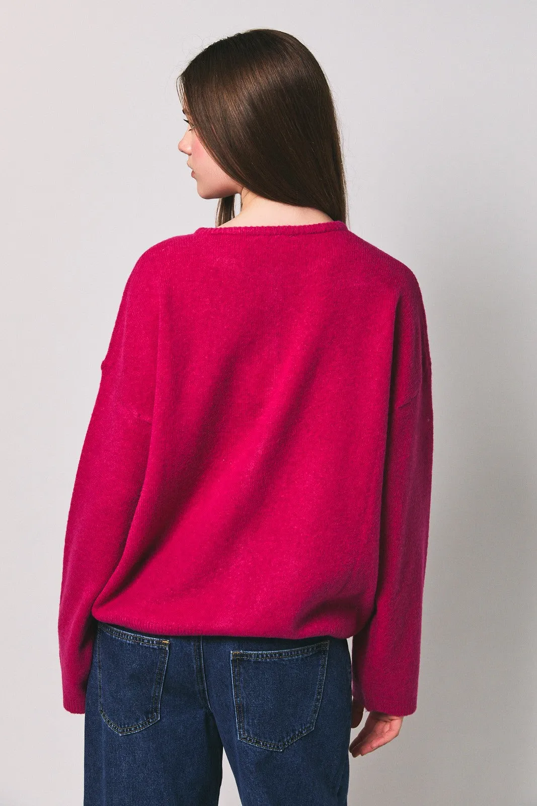 Raspberry Long Sleeve Crew Neck Cardigan sold by Pinkblush product image thumbnail 3