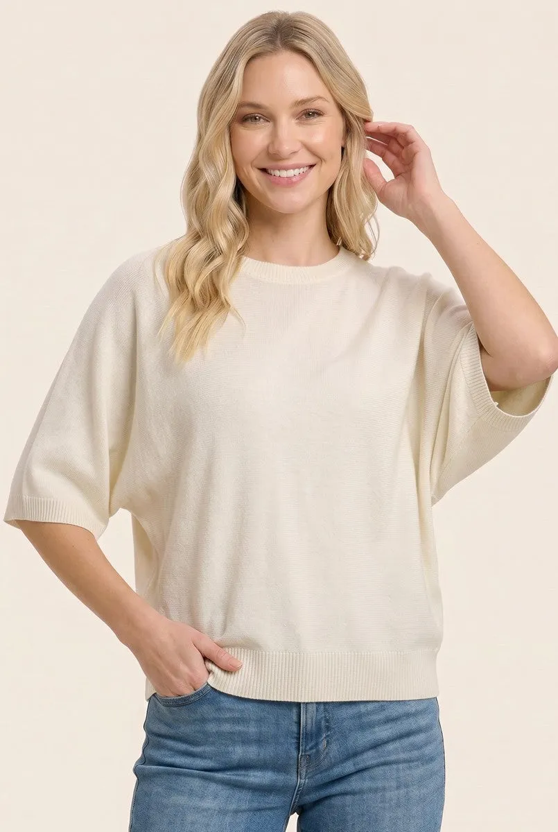 Ivory Oversized Short Sleeve Sweater Top sold by Pinkblush product image thumbnail 2