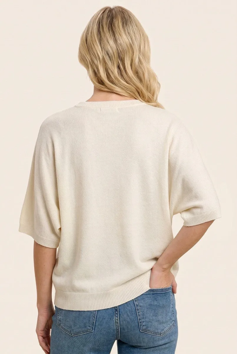 Ivory Oversized Short Sleeve Sweater Top sold by Pinkblush product image thumbnail 3