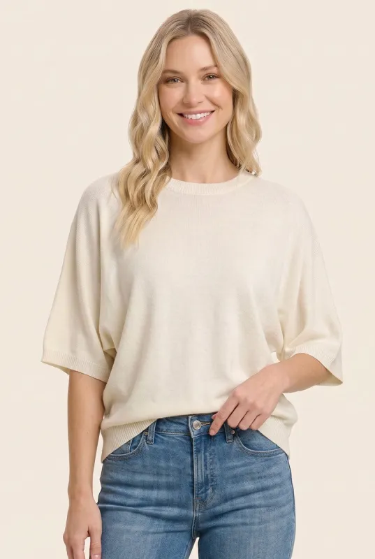 Ivory Oversized Short Sleeve Sweater Top made by Staccato