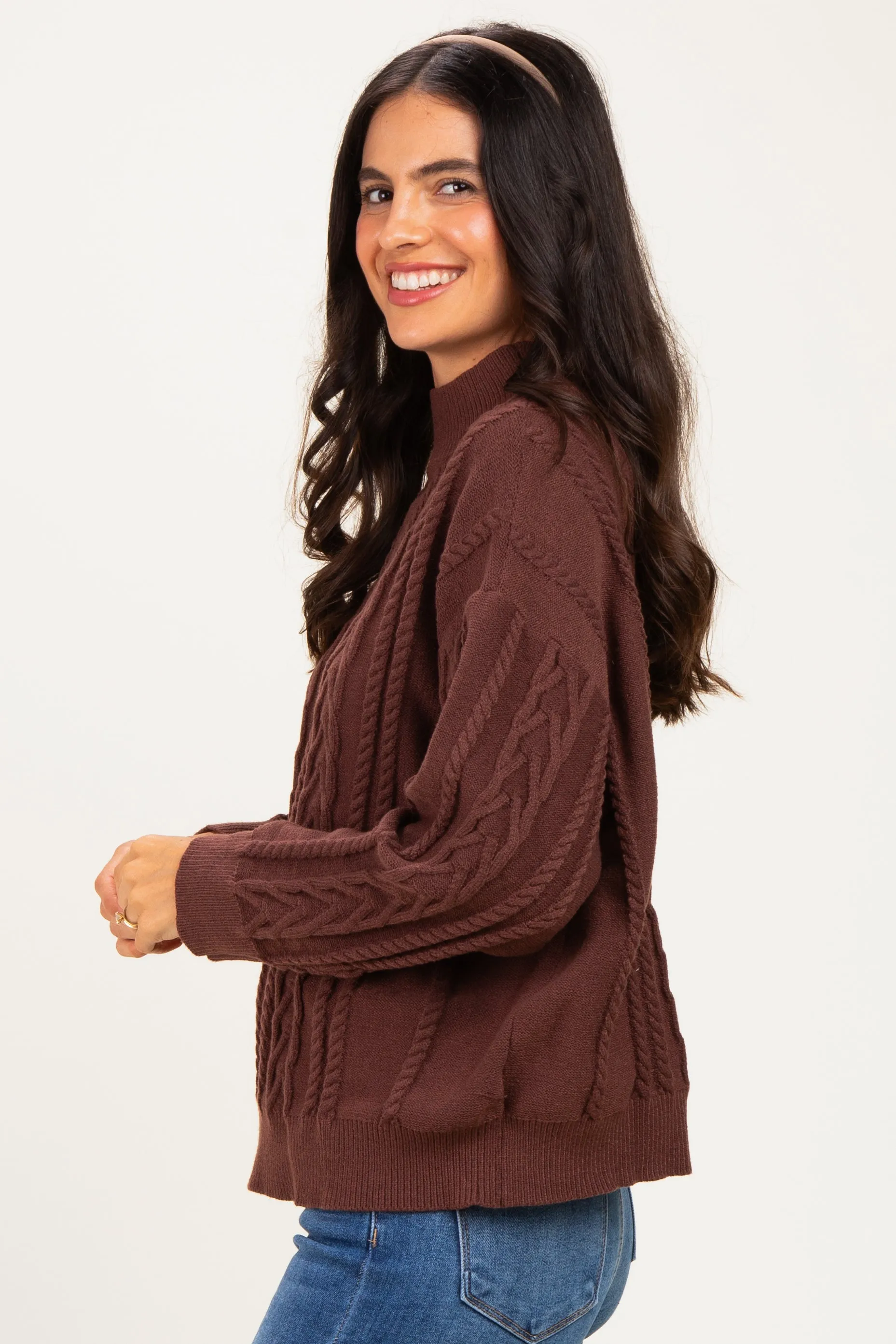 Brown Oversized Cable Knit Sweater sold by Pinkblush product image thumbnail 3