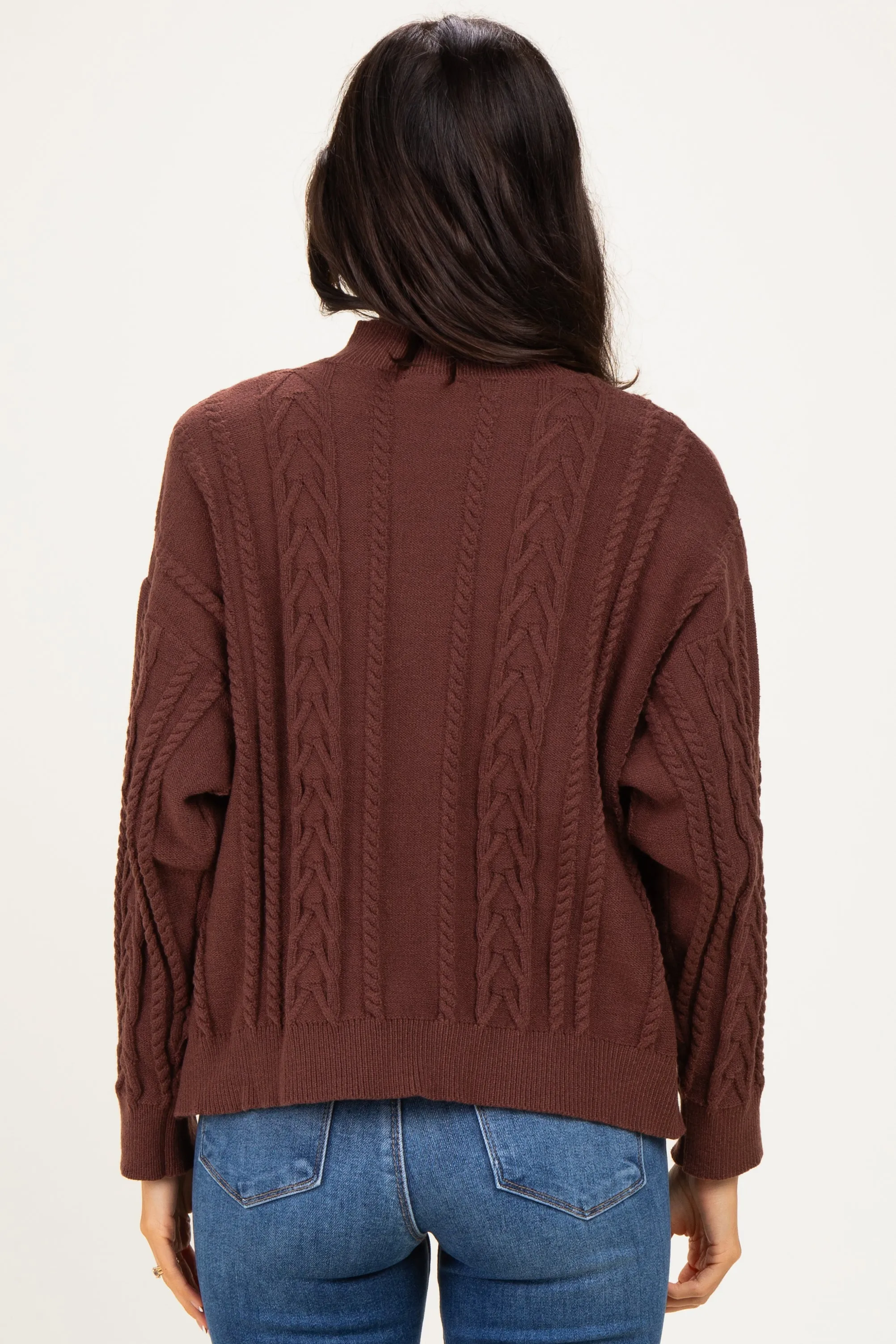 Brown Oversized Cable Knit Sweater sold by Pinkblush product image thumbnail 4