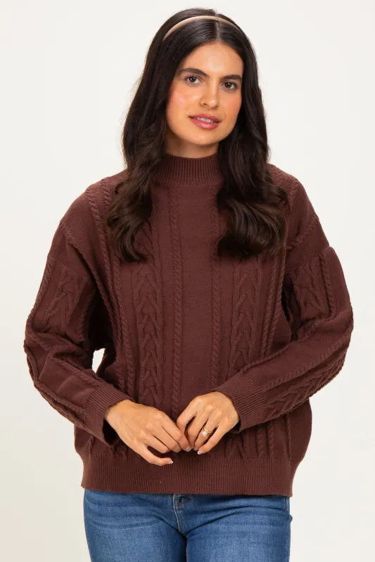 Brown Oversized Cable Knit Sweater made by Le Lis