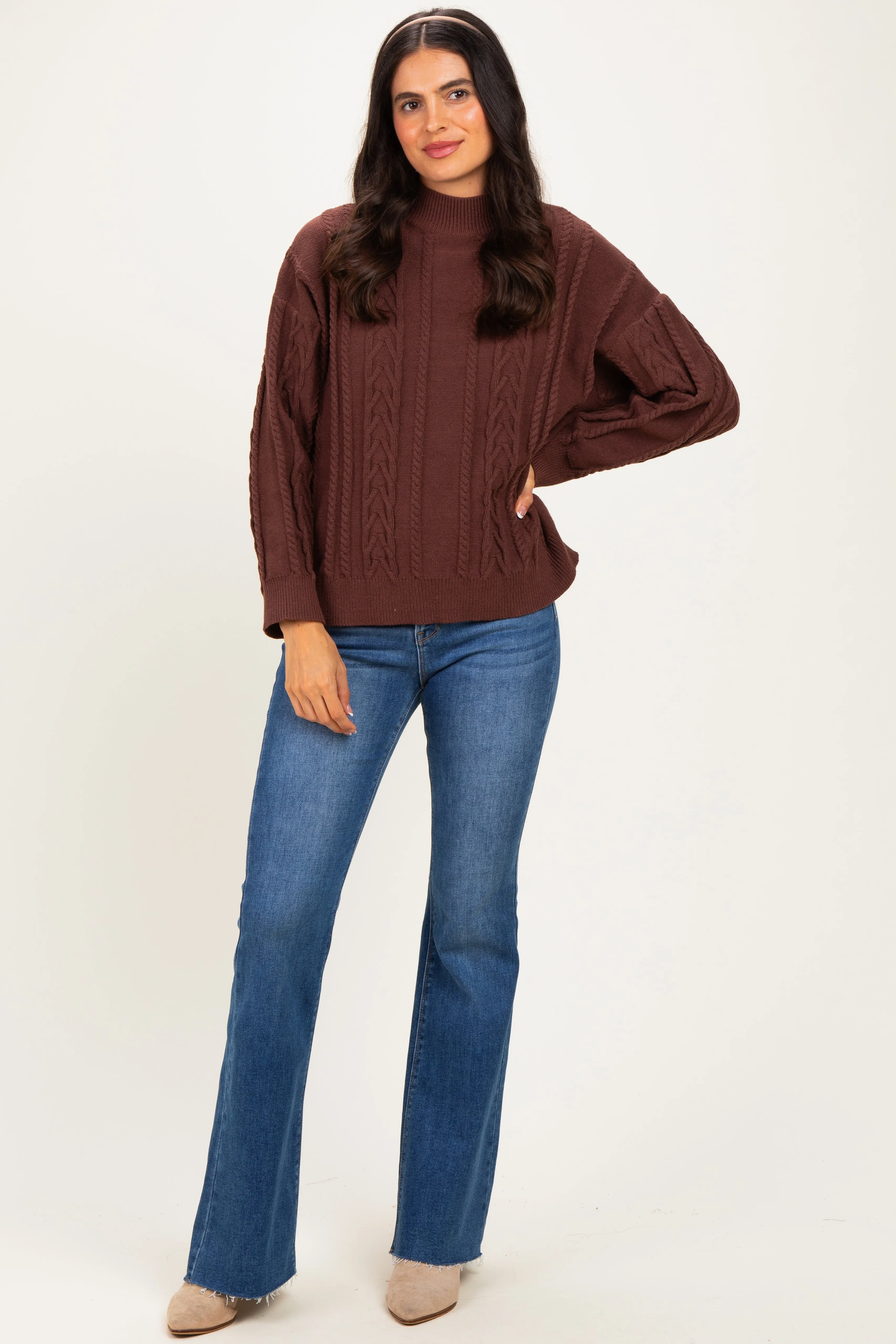 Brown Oversized Cable Knit Sweater sold by Pinkblush product image thumbnail 2
