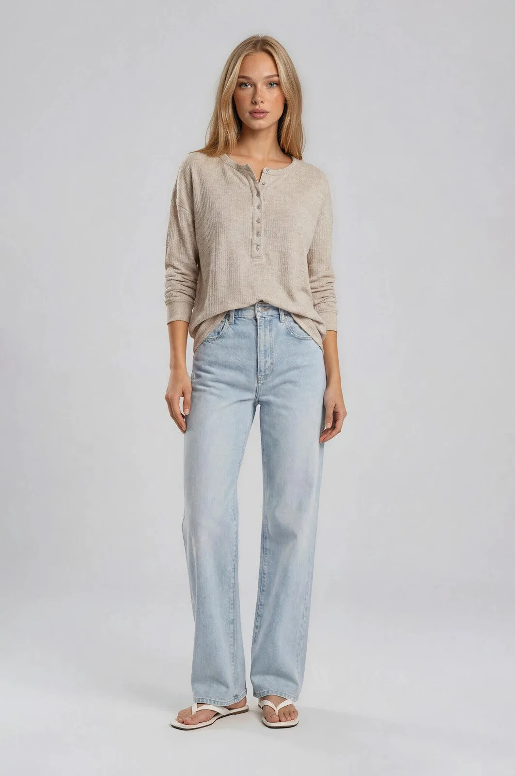 Oatmeal Waffle Knit Oversized Henley Top sold by Pinkblush product image thumbnail 4