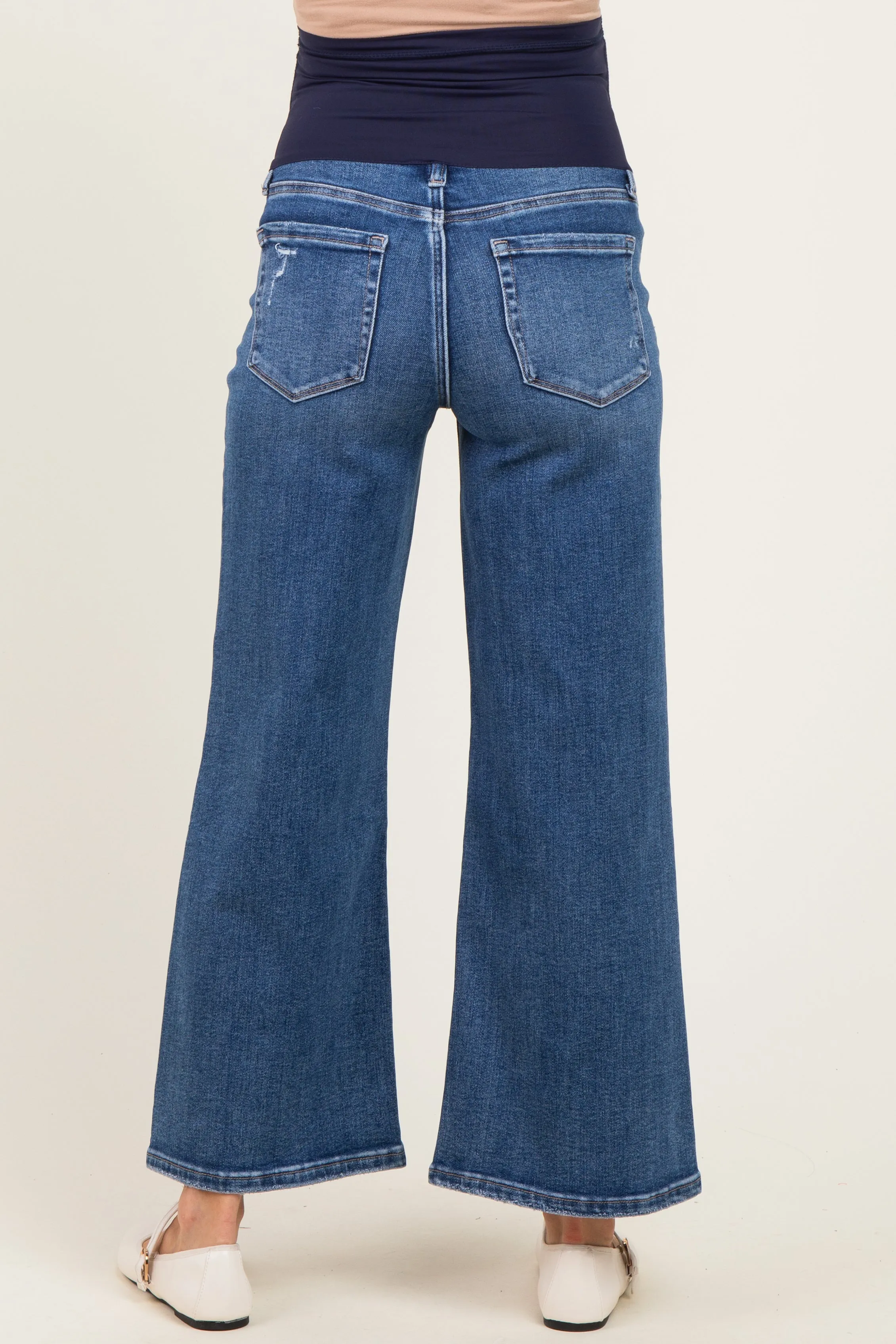 Navy Vintage Wash Ankle Wide Leg Maternity Jeans sold by Pinkblush product image thumbnail 4