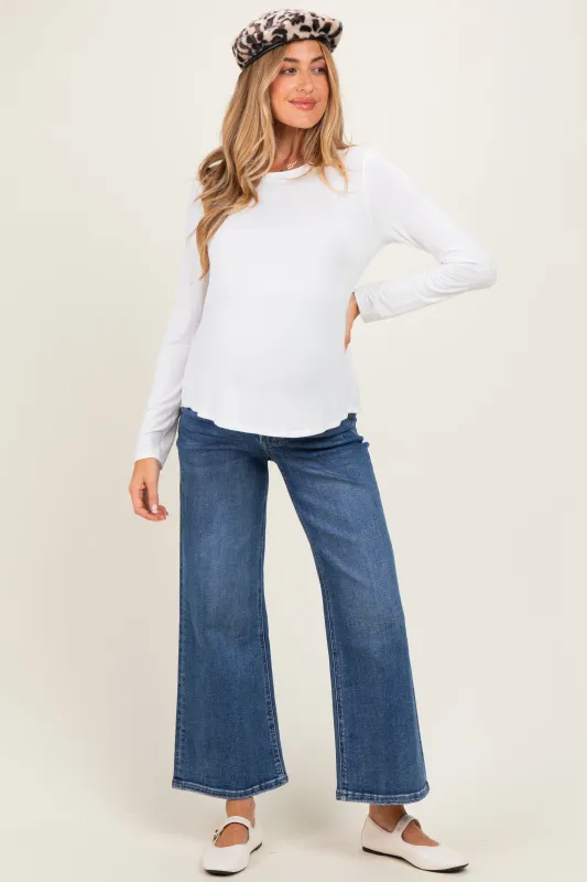 Navy Vintage Wash Ankle Wide Leg Maternity Jeans made by Vervet
