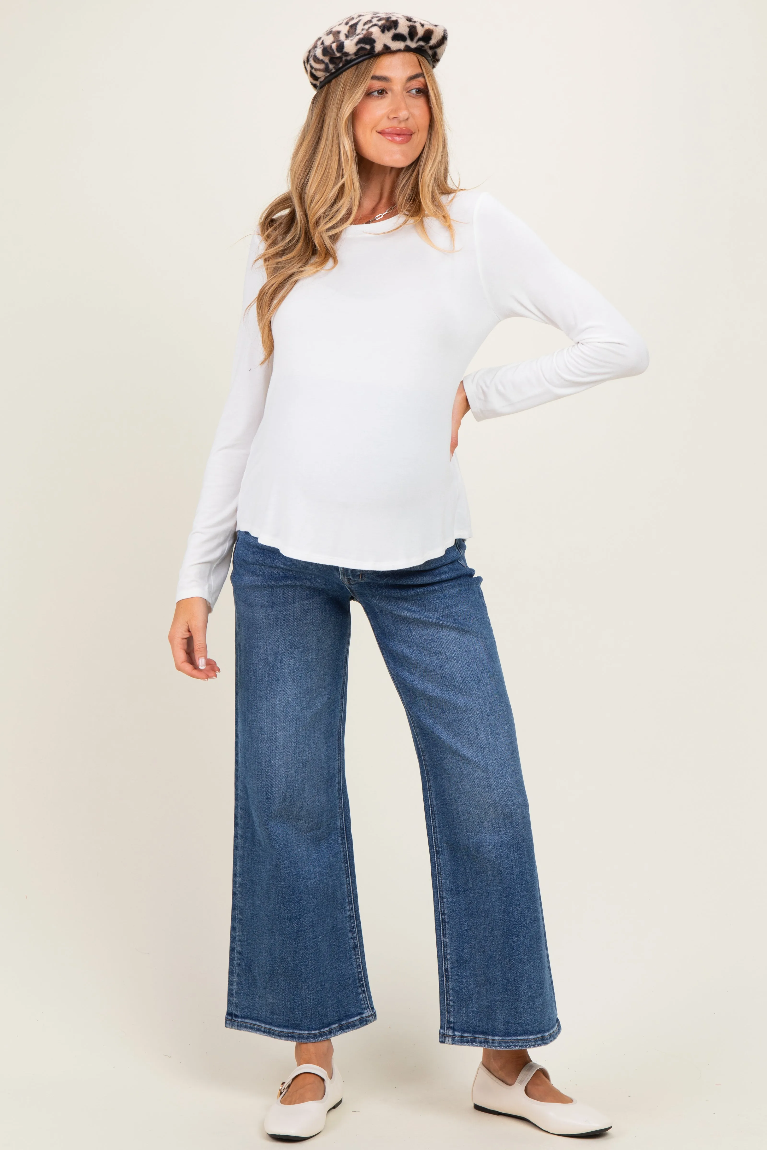 Navy Vintage Wash Ankle Wide Leg Maternity Jeans sold by Pinkblush