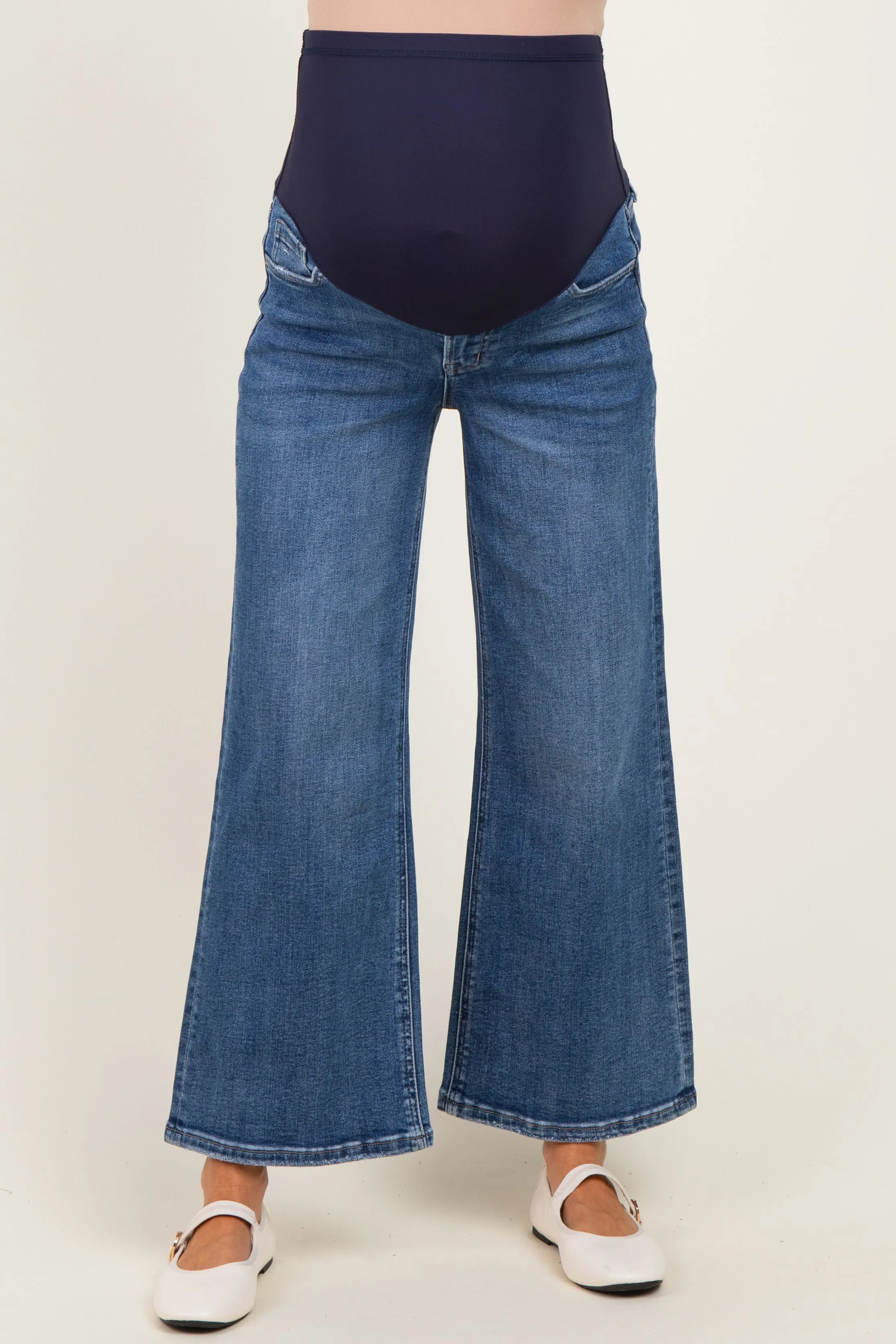 Navy Vintage Wash Ankle Wide Leg Maternity Jeans sold by Pinkblush product image thumbnail 2