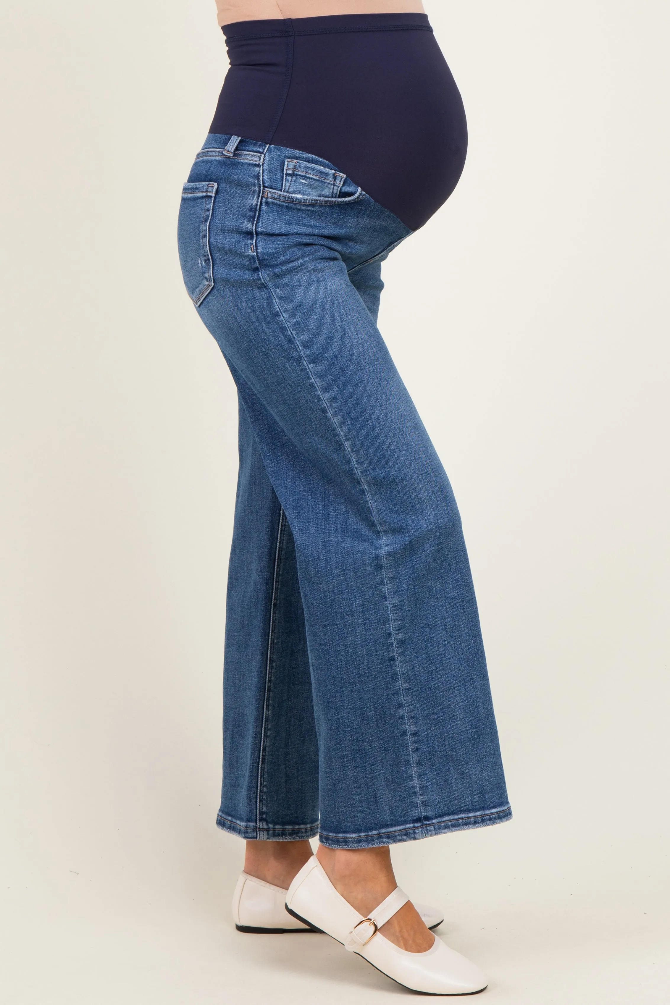 Navy Vintage Wash Ankle Wide Leg Maternity Jeans sold by Pinkblush product image thumbnail 3
