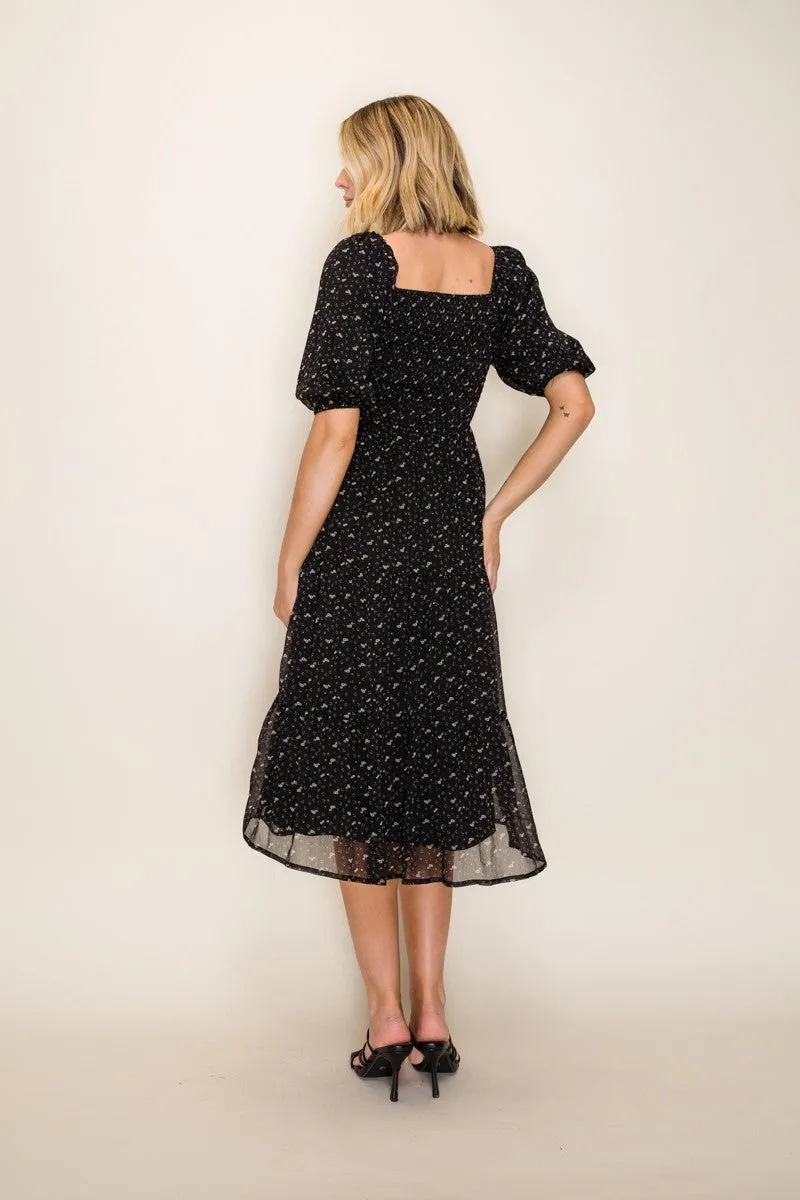 Black Floral Lace Trim Midi Dress sold by Pinkblush product image thumbnail 4