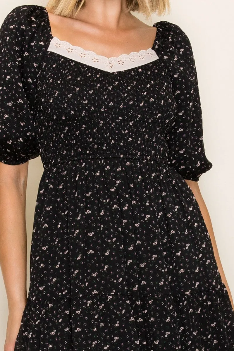 Black Floral Lace Trim Midi Dress sold by Pinkblush product image thumbnail 5