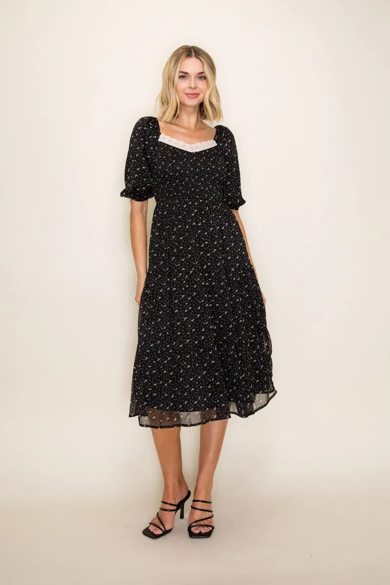 Black Floral Lace Trim Midi Dress sold by Pinkblush product image thumbnail 2