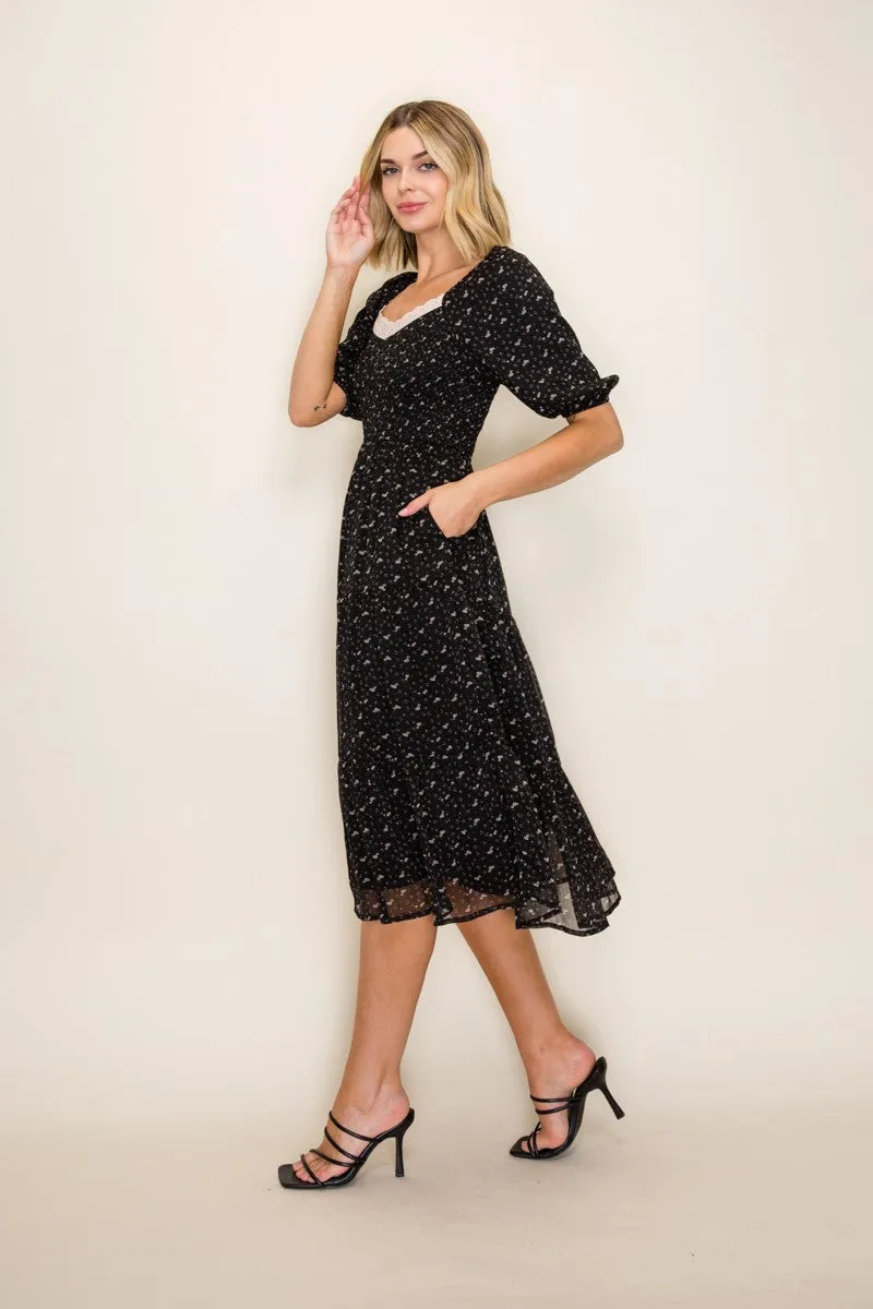 Black Floral Lace Trim Midi Dress sold by Pinkblush product image thumbnail 3