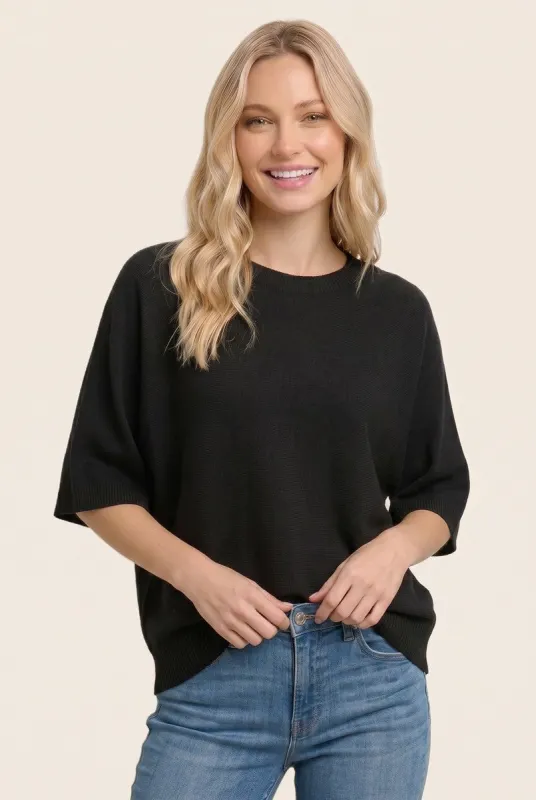 Black Oversized Short Sleeve Sweater Top made by Staccato