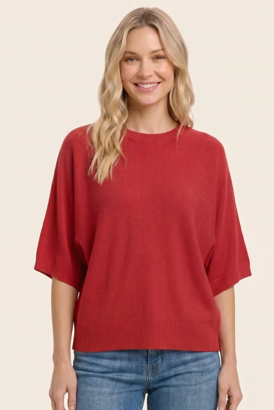 Red Oversized Short Sleeve Sweater Top made by Staccato