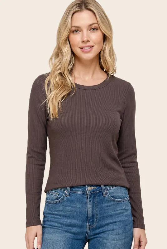 Brown Fitted Ribbed Long Sleeve made by Staccato