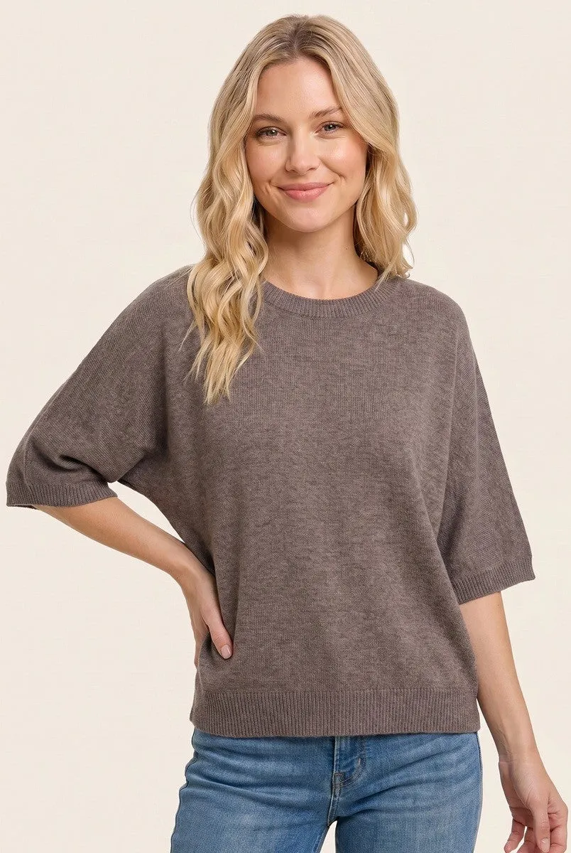 Lt Mocha Oversized Short Sleeve Sweater Top sold by Pinkblush