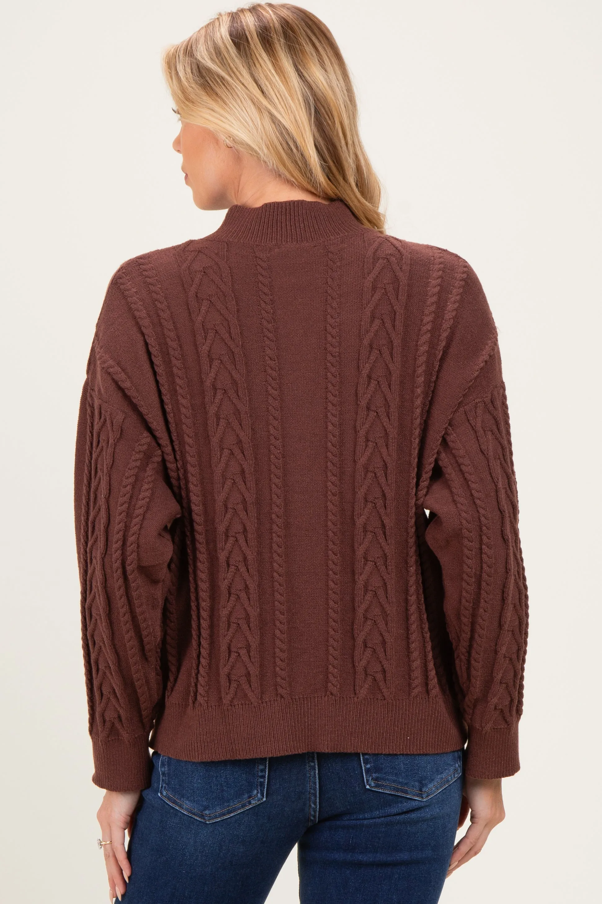 Brown Oversized Cable Knit Maternity Sweater sold by Pinkblush product image thumbnail 3