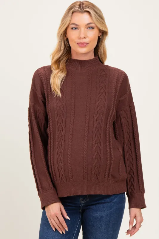 Brown Oversized Cable Knit Maternity Sweater made by Le Lis
