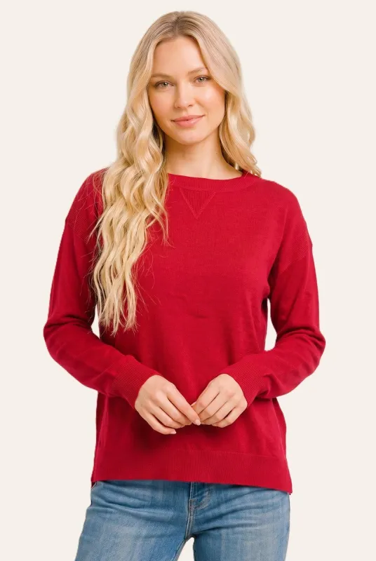 Red Solid Basic Sweater made by Staccato
