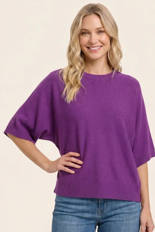 Purple Oversized Short Sleeve Sweater Top made by Staccato