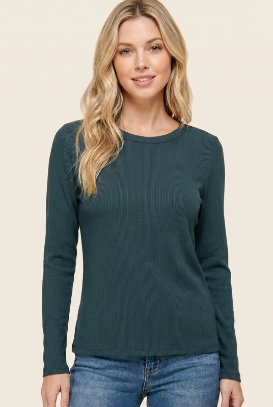 Hunter Green Fitted Ribbed Long Sleeve made by Staccato