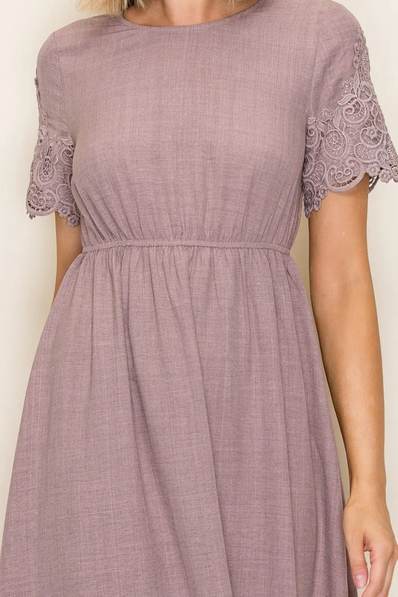 Mauve Lace Scallop Hem Midi Dress sold by Pinkblush product image thumbnail 4
