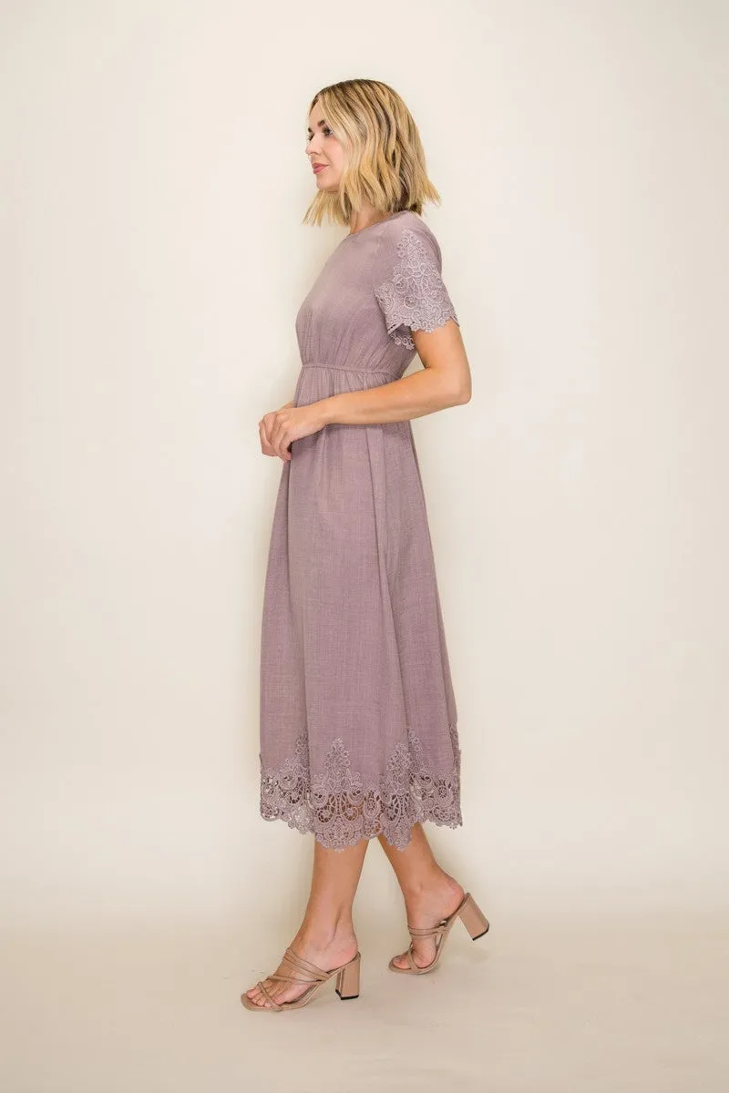 Mauve Lace Scallop Hem Midi Dress sold by Pinkblush product image thumbnail 2