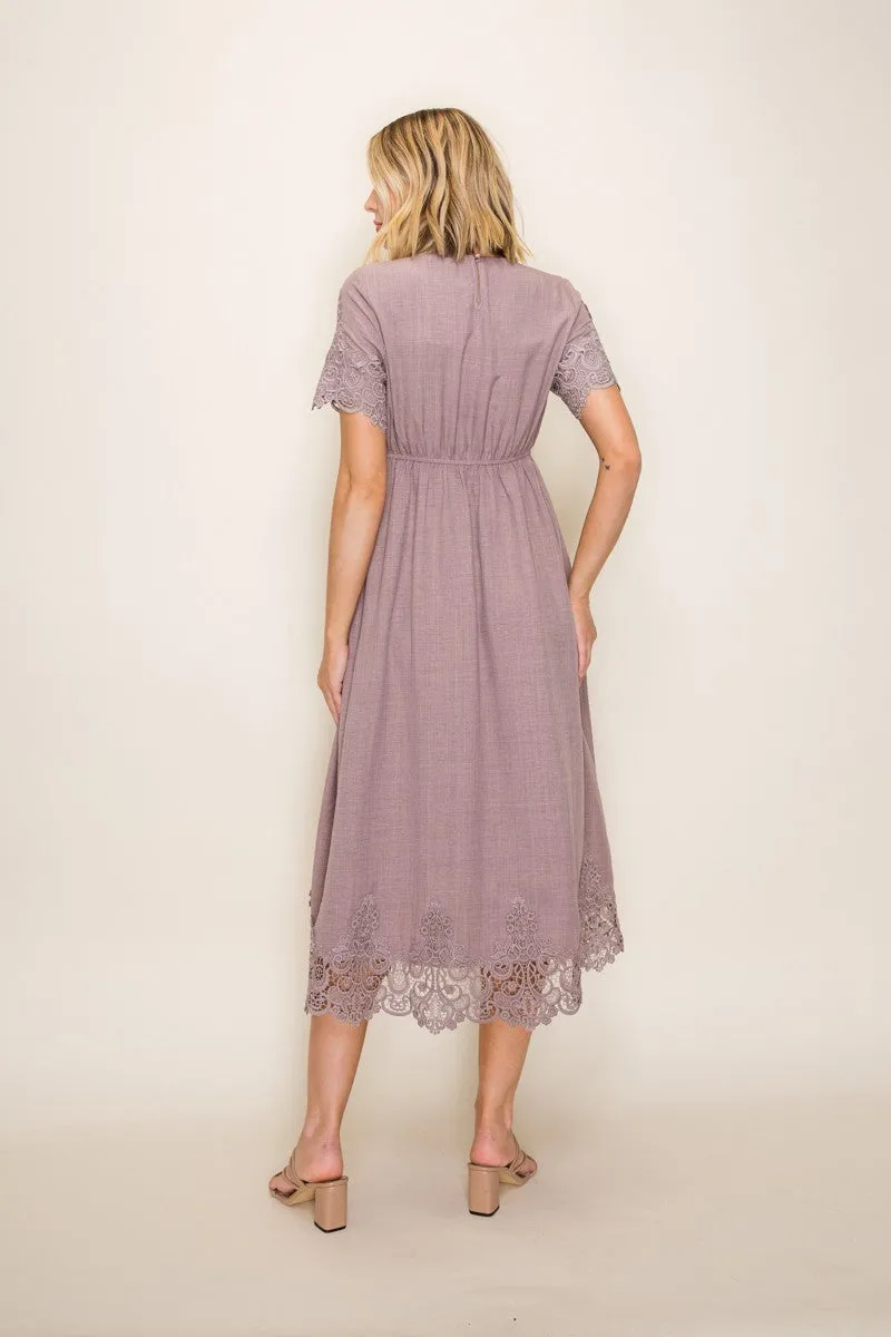 Mauve Lace Scallop Hem Midi Dress sold by Pinkblush product image thumbnail 3