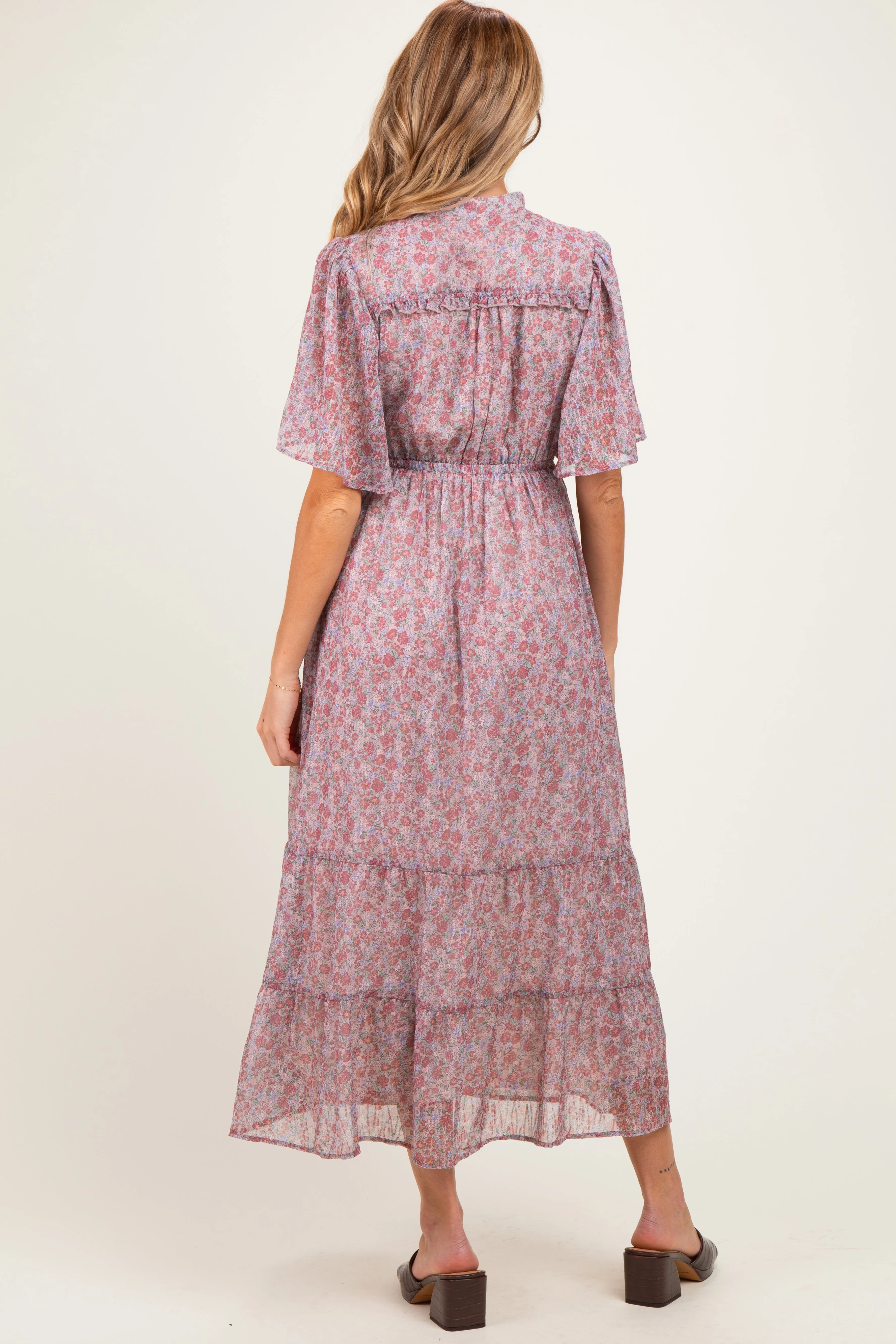 Dusty Rose Ruffle Floral Print Maternity Maxi Dress sold by Pinkblush product image thumbnail 4