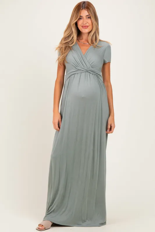 PinkBlush Teal Draped Maternity/Nursing Maxi Dress made by Pinkblush