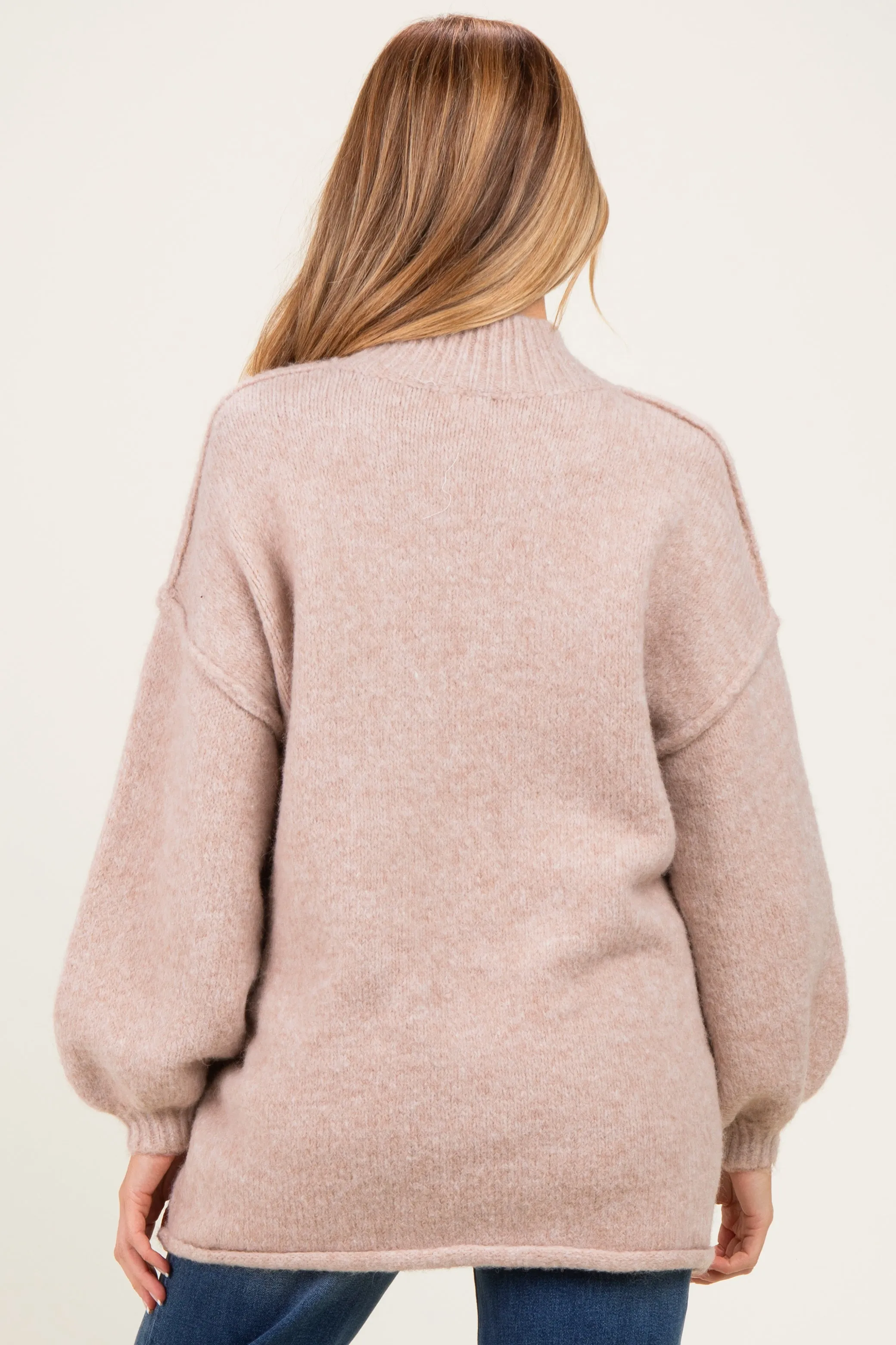 Oatmeal Oversized Mock Neck Maternity Tunic Sweater sold by Pinkblush product image thumbnail 4