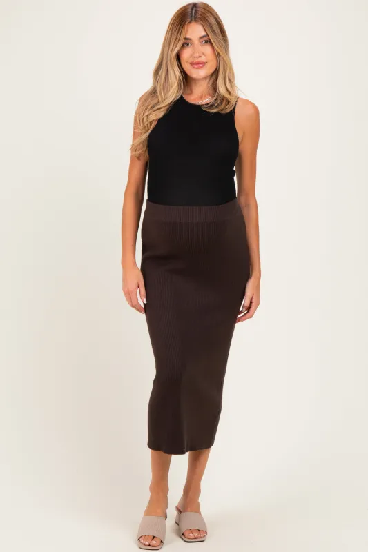 Chocolate Ribbed Sweater Maternity Midi Skirt made by tea n rose