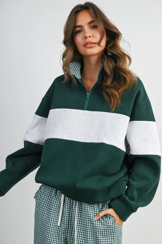 Green Colorblock Quarter Zip Sweatshirt made by Pinkblush