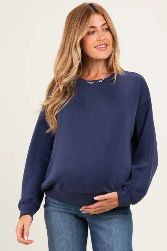 Navy Side Pocket Maternity Pullover Top made by Gilli