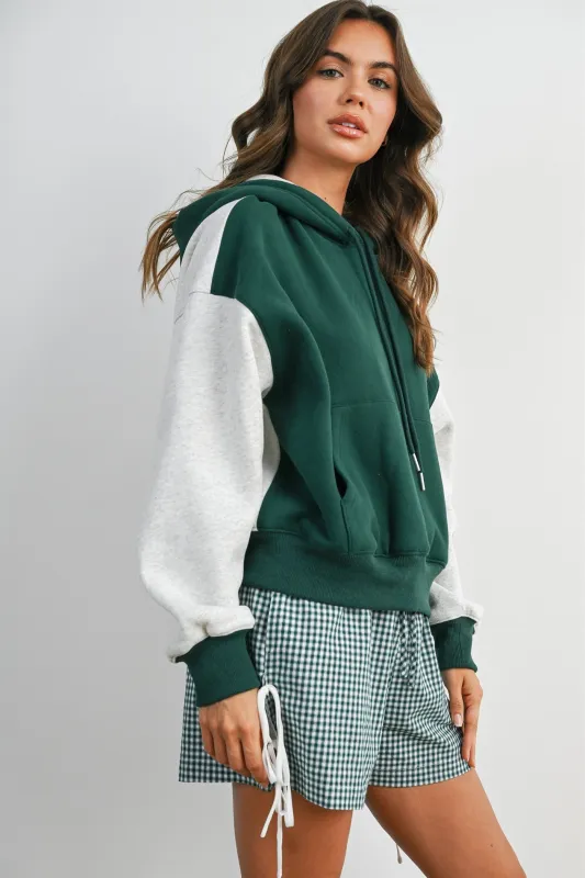 Hunter Green Colorblock Pullover Hoodie made by Pinkblush