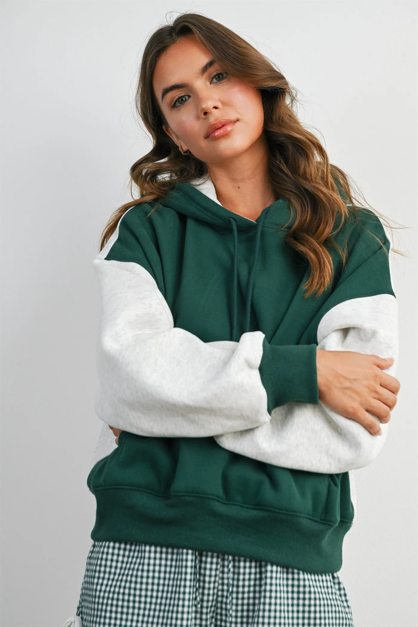 Hunter Green Colorblock Pullover Hoodie sold by Pinkblush product image thumbnail 2
