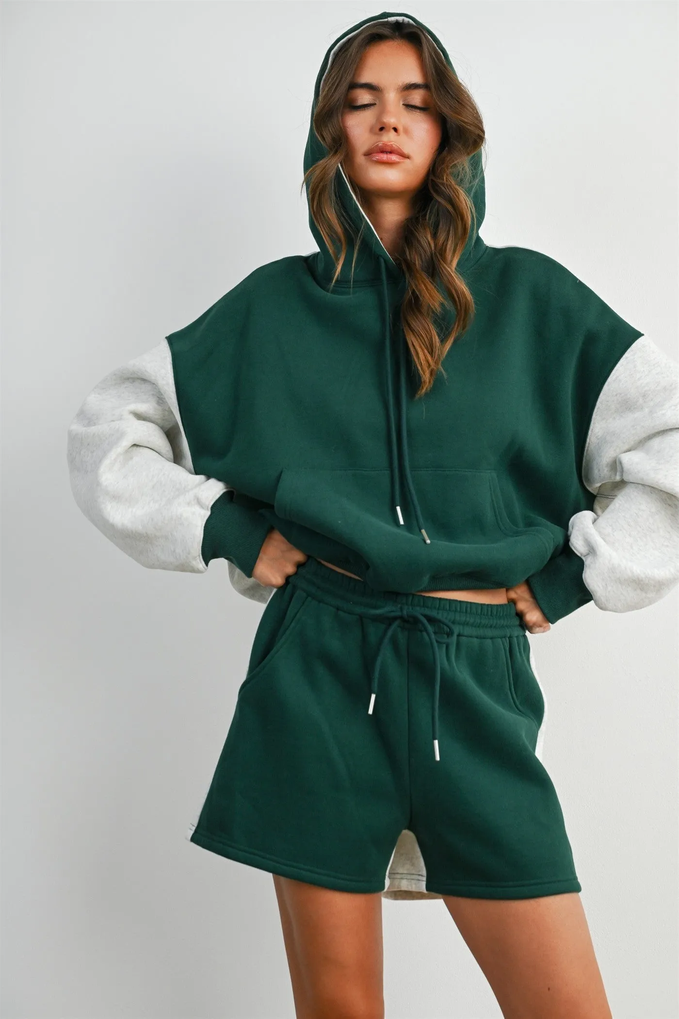 Hunter Green Colorblock Pullover Hoodie sold by Pinkblush product image thumbnail 3