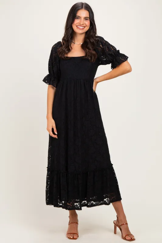 Black Lace Square Neck Maxi Dress made by Pinkblush