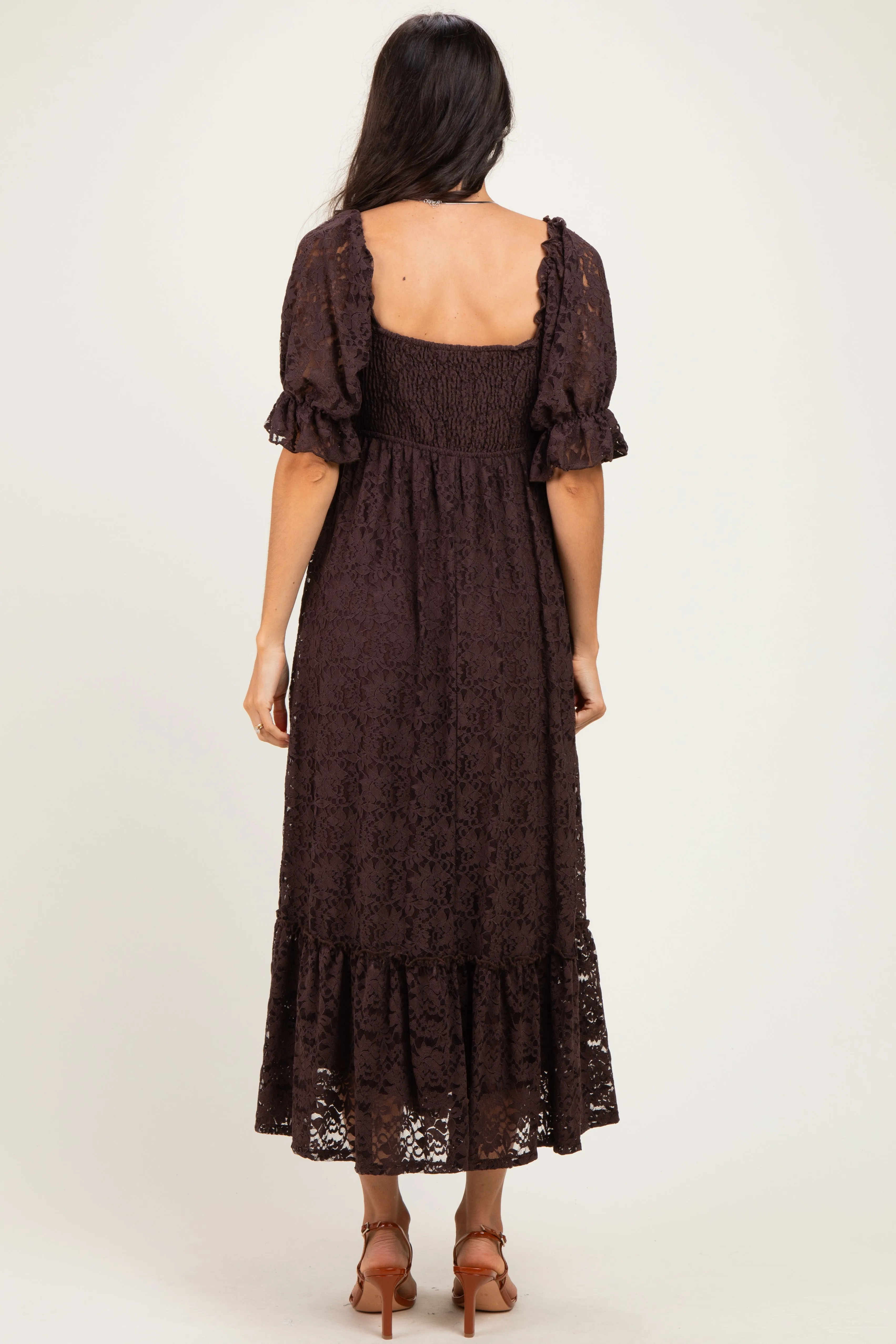 Brown Lace Square Neck Maxi Dress sold by Pinkblush product image thumbnail 3