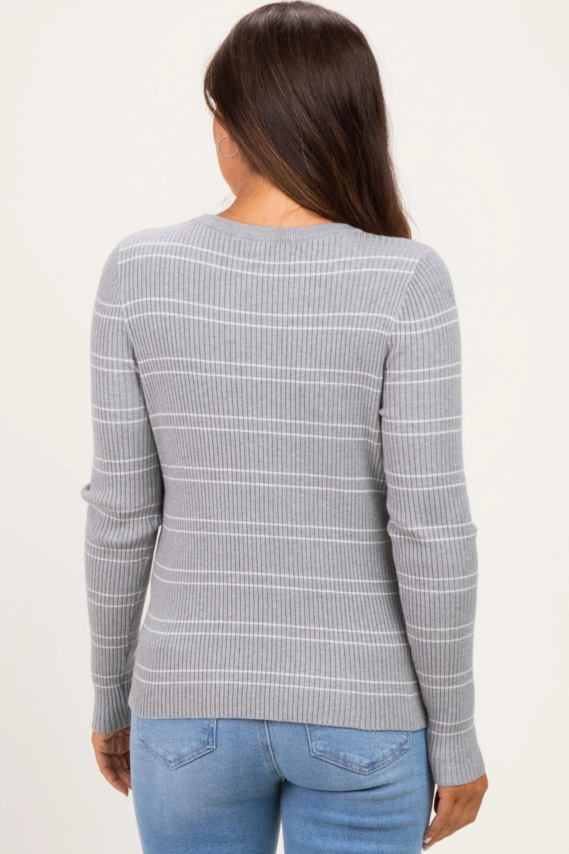 Heather Grey Ribbed Basic Striped Fitted Maternity Sweater sold by Pinkblush product image thumbnail 4