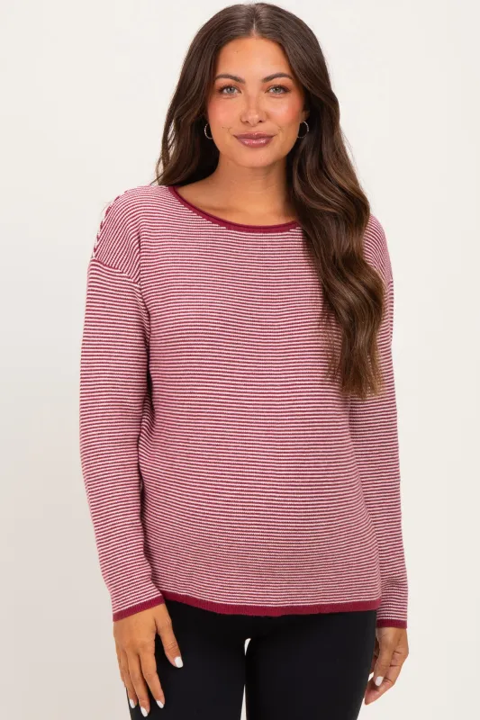 Burgundy Striped Waffle Knit Maternity Sweater made by Staccato