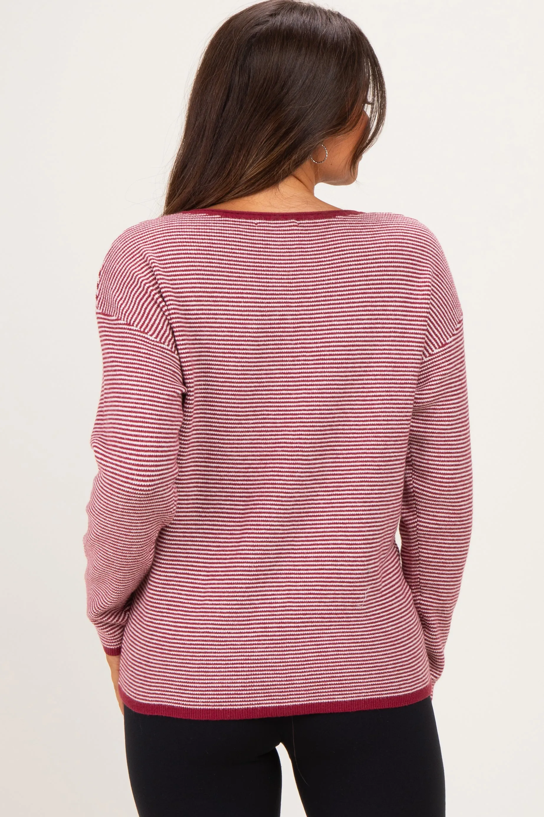 Burgundy Striped Waffle Knit Maternity Sweater sold by Pinkblush product image thumbnail 3