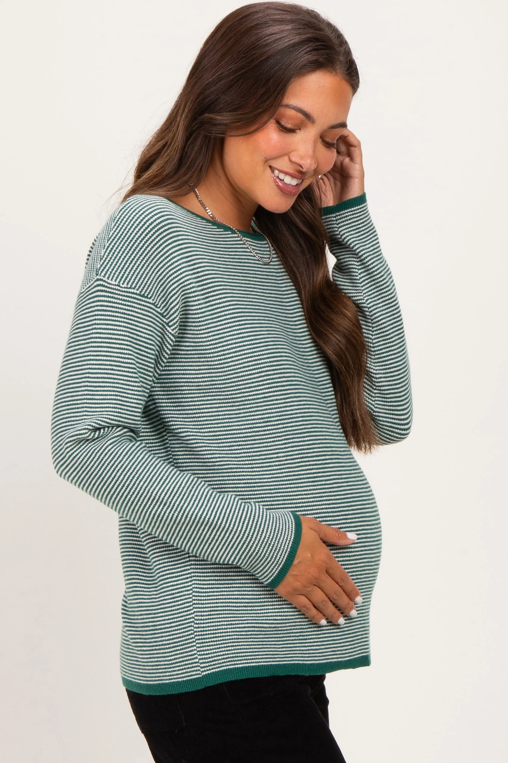 Forest Striped Waffle Knit Maternity Sweater sold by Pinkblush product image thumbnail 2
