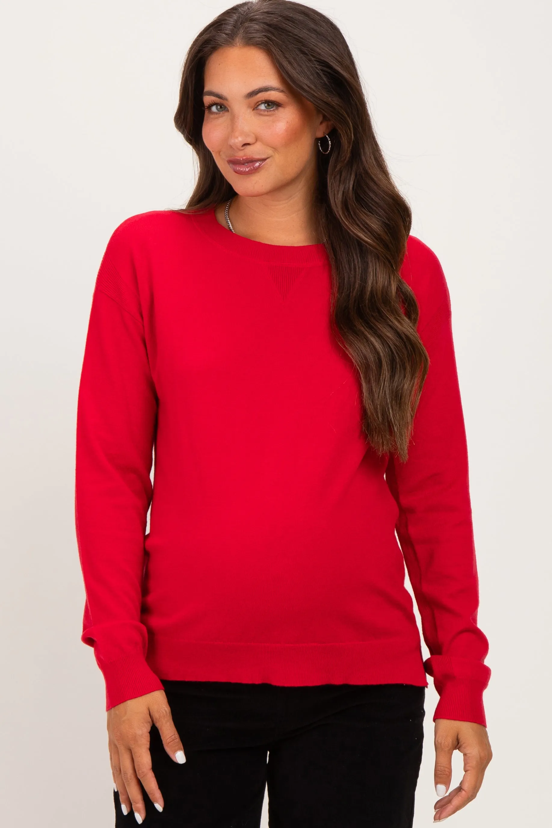 Red Solid Basic Maternity Sweater sold by Pinkblush