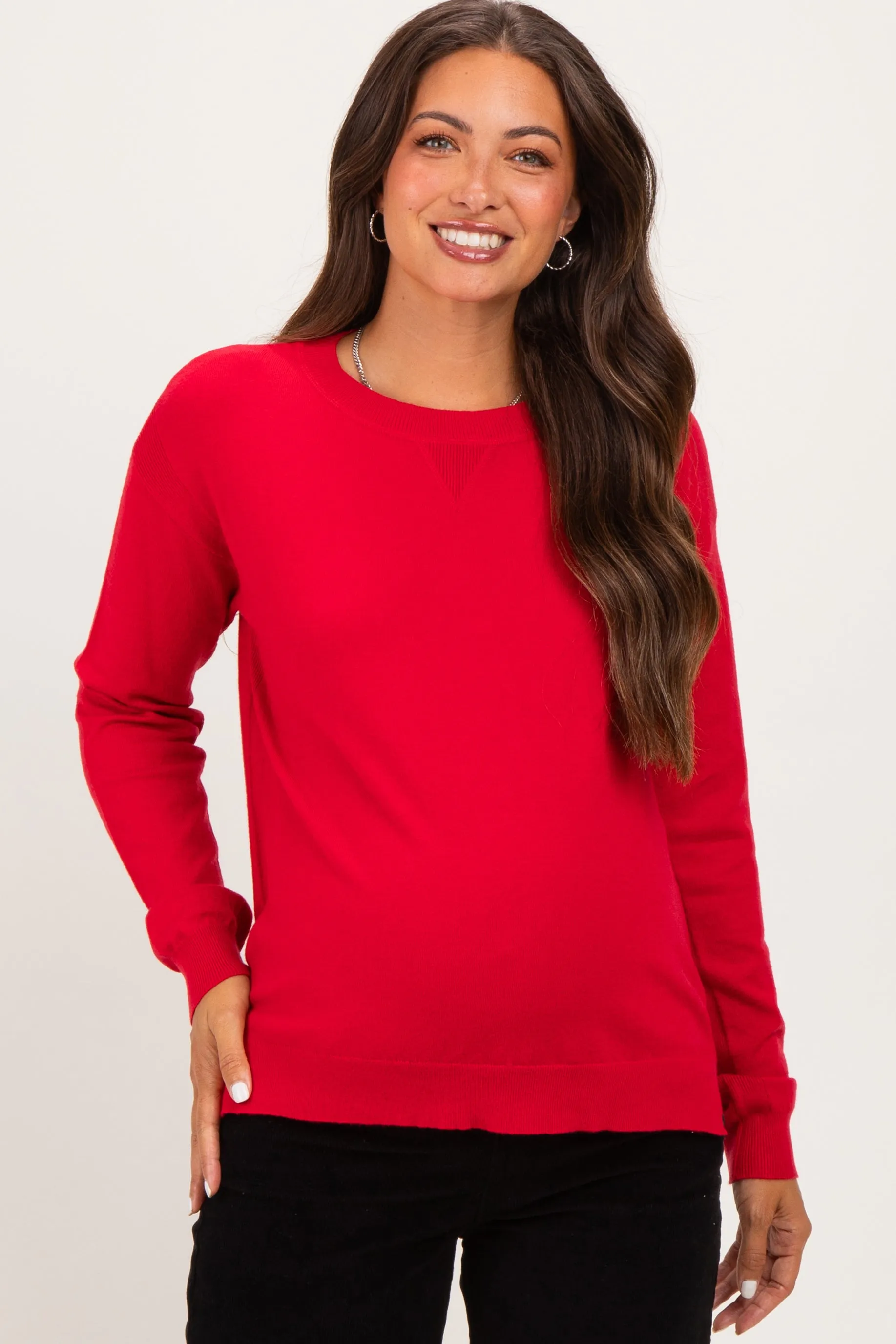 Red Solid Basic Maternity Sweater sold by Pinkblush product image thumbnail 2