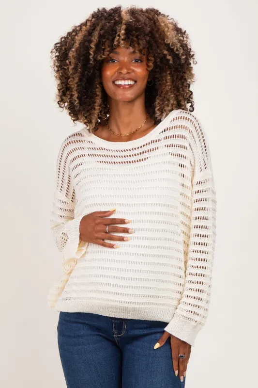 Ivory Open Knit Striped Maternity Sweater Top made by Pinkblush